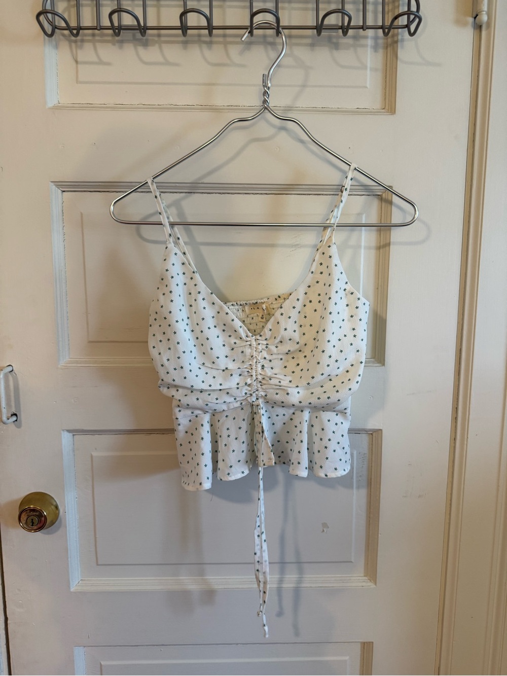 La Hearts Cream Cami with Black Dot Print and Drawstring Peplum